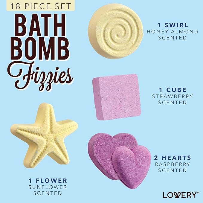 Christmas Bath Bombs Gift Set for Women, 17 Large Bath Fizzies in Assorted Colors, Shapes & Scents,Bath and Body Spa Set with Shea & Coco Butter–Ultra Rich Spa Set in Handmade Weaved Basket