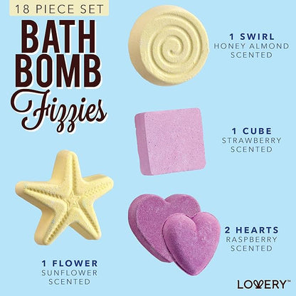 Christmas Bath Bombs Gift Set for Women, 17 Large Bath Fizzies in Assorted Colors, Shapes & Scents,Bath and Body Spa Set with Shea & Coco Butter–Ultra Rich Spa Set in Handmade Weaved Basket
