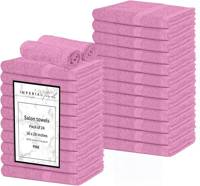 Hand Towels (Pack of 24) Pink Economy Towels Salon Towels - 100% Cotton Spa Towel– 16 x 27 Inches Highly Absorbable, Facial, Gym, Hair Face Towels Bulk