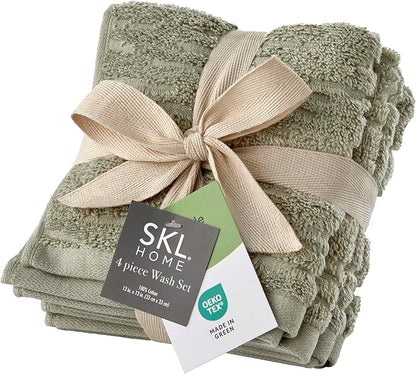 SKL Home CloudSoft Cotton Luxury 4-Piece Washcloth Set, Sage