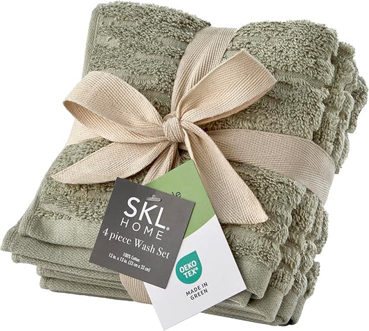 SKL Home CloudSoft Cotton Luxury 4-Piece Washcloth Set, Sage