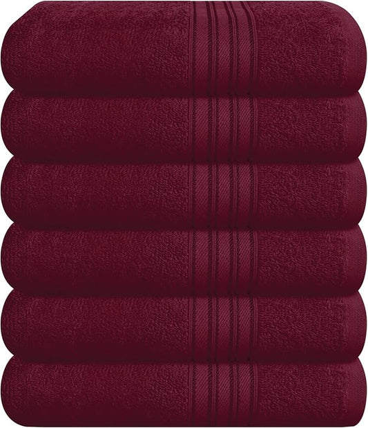 BOUTIQUO Ultra Soft Cotton 6 -Piece Hand Towel Set 16x24 Inch, Ideal for use in Bathroom, Kitchen, Gym, Spa & General Cleaning, Compact & Lightweight Multi Purpose Hand Towels - Burgundy