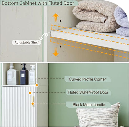 68" Tall Bathroom Storage Cabinet,Narrow Fluted Tower Cabinet with Door and Shelves,Slim Space Saving Storage Unit for Bathroom Kitchen Living Room (White, 11.8" D x 15.75" W x 68" H)