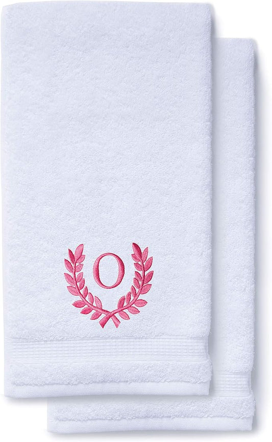 Decorative and Monogrammed Hand Towels for Bathroom Kitchen Makeup | Personalized Gift for Wedding-Bridal | Roman Font Custom Luxury Turkish Towel | Spa Collection, Oversized, 16 X 30 Inch, Set of 2