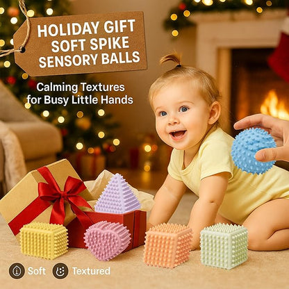 Soft Spiky Sensory Balls - No Hole Wheat Straw Soft Toys for Toddlers 1-3 Multicolor Bath Gifts Montessori Toys Baby Balls 6 to 12 Months, Swimming Pool Beach Shower Baby Toy