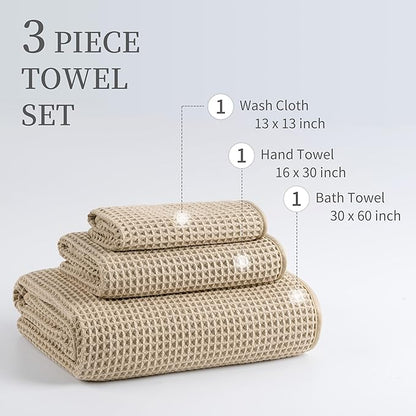 New Microfiber Waffle Bath Towels, 3 Pieces, Oversized, Soft, Absorbent, Fast Drying, Lint Free, Includes Bath, Face and Hand Towels