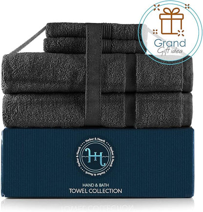 Hearth & Harbor Bath Towels - 100% Ring Spun Cotton Luxury Towels - Ultra Soft & Highly Absorbent, Bathroom Towels. Floor Mat, Black