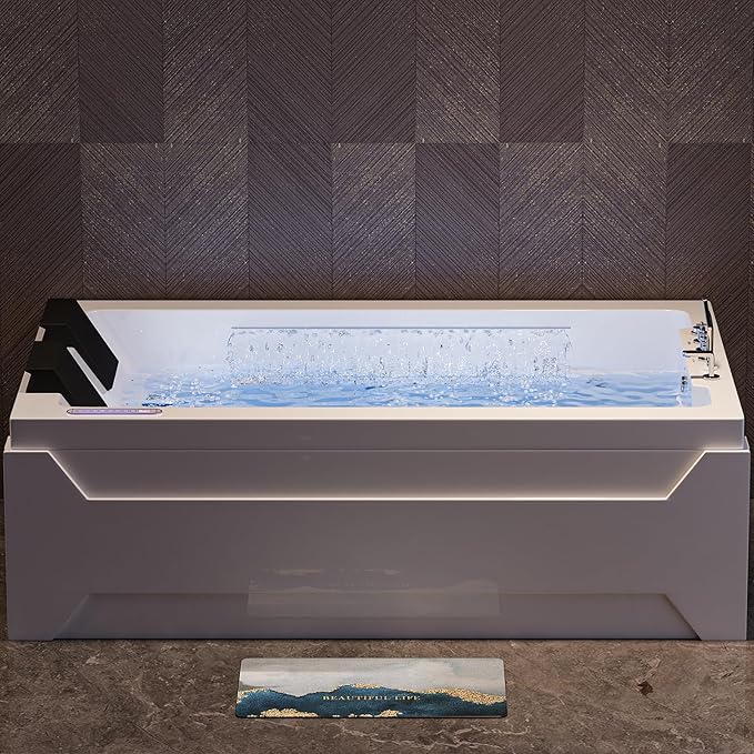 Homary 73" Whirlpool Bathtub-Modern Luxury Jetted Bathtub, Spa Bathtub with 22 Therapeutic Jets-Waterfall & LED Lighting-105-Gallon Capacity, Without Temperature Control