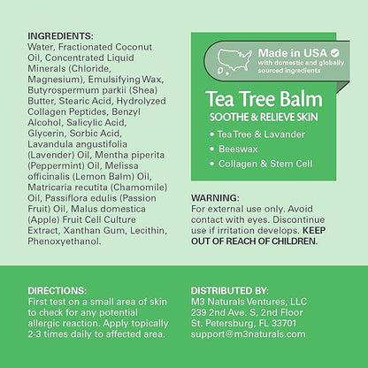 Tea Tree Oil Foot Balm – Soothing Moisturizer for Dry, Cracked Feet & Nails | Hydrating & Nourishing Skin Care for Tired, Rough, and Calloused Feet | Refreshing 2 oz Balm by M3 Naturals