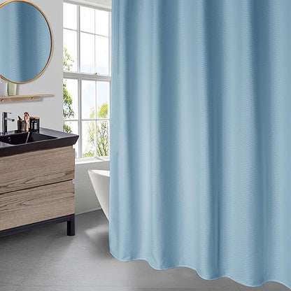 AooHome Extra Long 72x86 Inch Shower Curtain, Fabric Heavy Weight Waffle Weave Design Bathroom Curtain with Hooks, Weighted Hem, Water Repellent, Light Blue
