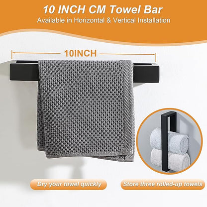 SAYAYO 6-Piece Bathroom Hardware Set Black, Includes 10 Inch Towel Bar, Toilet Paper Holder & 4Pcs Coat Hooks Wall Mount, Towel Racks for Bathroom Accessories Set SUS304 Stainless Steel