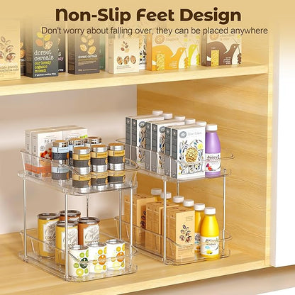 2 Tier Pull-Out Organizer for Bathroom Kitchen, Under Sink Storage with Dividers, Ideal for Cabinet, Cupboard Organization, Slide-Out Clear Storage, 1 Pack