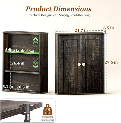 Rustic Bathroom Medicine Cabinet,Over The Toilet Wall Storage with Soft-Close Doors, Adjustable Shelves & Antique Knob,Wood Farmhouse Storage for Bathroom, Kitchen, Living Room