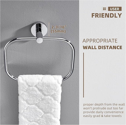 Angle Simple Swivel Towel Ring Chrome, Stainless Steel Hand Towel Rack for Bathroom Wall, Square Holder for Washcloth