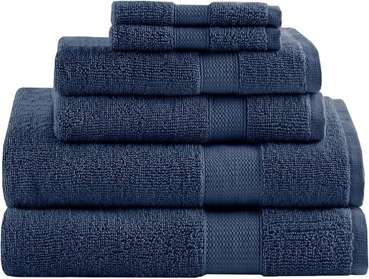 Comfort Spaces Turkish Bathroom Towel Set 6 Piece Luxury Bath Towel Set 2 Hand Towel for Bathroom 2 Washcloth 2 Large Bath Towel Sets Long Staple Ultra-Soft Quick Dry Towel Set Navy Blue