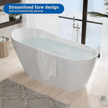 59 Inch Freestanding Acrylic Bathtub, Modern Soaking Tub with Chrome Overflow & Drain, CUPC Certified, Deep Soaking Design for Luxurious Spa Experience, Contemporary Bathroom Centerpiece