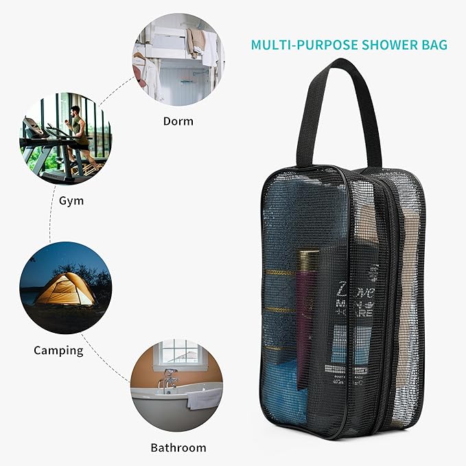 Mesh Shower Caddy Bag for Bathroom Gym Camping Portable Travel Mesh Toiletry Bag for Women Men