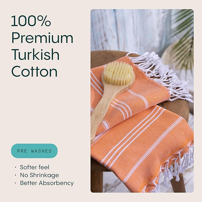 WETCAT Turkish Hand Towels with Hanging Loop, Set of 2 (20" x 30") 100% Turkish Cotton, Pre-Washed, Quick Drying, for Kitchen or Bathroom - Orange