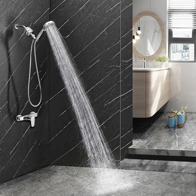 Filtered Shower Head Combo, Includes 20 Stage Shower Filter Head, High Pressure Handheld Spray Showerhead, Hose, Shower Arm Mount Holder, for Hard Well Water Chlorine, Chrome (S20)