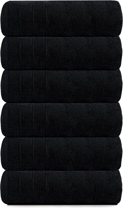 Tens Towels Pack of 6 Hand Towels, 100% Cotton, Lighter Weight, Quick to Dry, 16 x 28 Inches, Super Soft & Absorbent, Perfect for Bathroom & Kitchen, Black