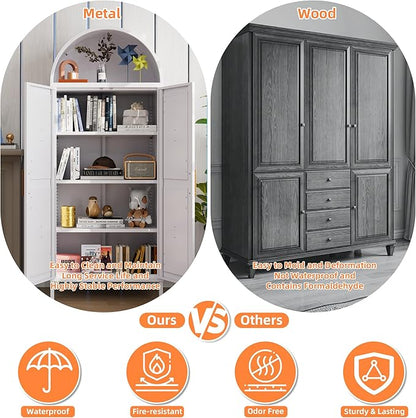 Kitchen Pantry Cabinet, 67in Tall Arched Storage Cabinet with Doors and Shelves, White Freestanding Cupboard for Laundry, Dining Room, Living Room, Bathroom