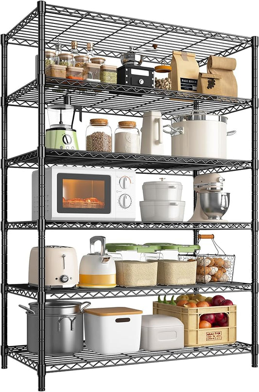 Storage Shelves Metal Shelving Unit 6Tier Wire Shelving Rack 1200LBS Heavy Duty, Adjustable Pantry Shelves, Metal Shelf for Kitchen,Garage Shelving,Closet Shelves,75" Hx 36" Wx 18" D
