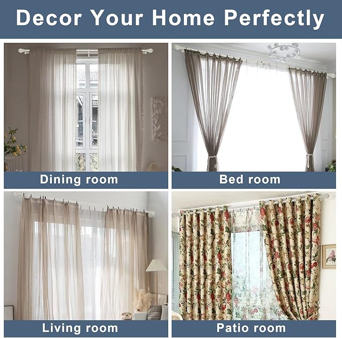 Double Curtain Rod 48 to 84 inch, Adjustable 1 inch Double Drapery Rod Rods for Windows and Doors with Ball Round Finials and Premium Aluminum Brackets Set(48-84",Matte White)