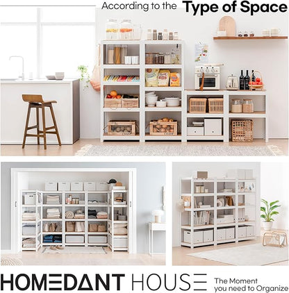 HOMEDANT House 5 Tier Laminated Metal Shelving Unit Adjustable Storage Utility Rack Heavy Duty Shelves Organization Multipurpose Shelf Kitchen Garage Pantry Closet (10, (S) 24.4" W, White)