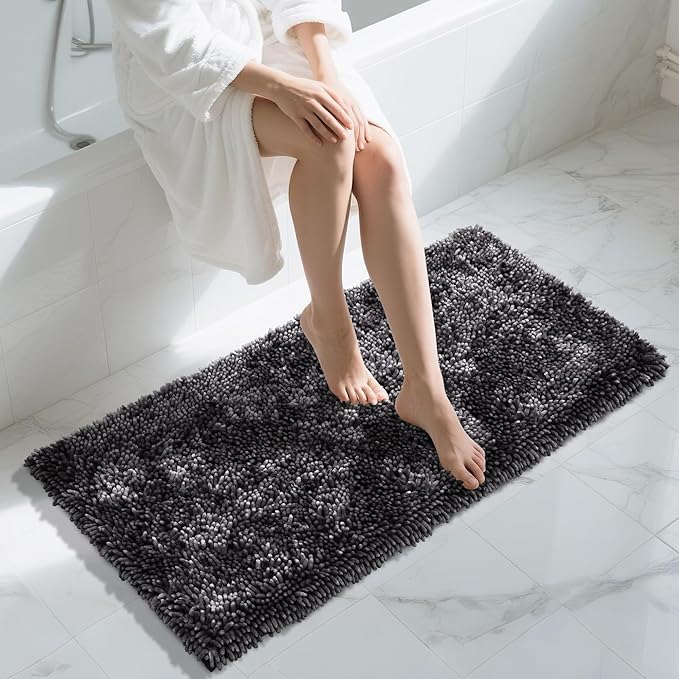 Yimobra Large Bathroom Rug Non Slip 36x24 Inch, Extra Thick Soft Absorbent Chenille Bath Mat, Machine Washable Quick Dry Bath Rugs for Bathroom Floor, Tub and Shower, Home Decor Accessories, Dark Grey