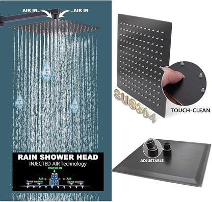 Shower System Oil Rubbed Bronze Shower Faucet Set 12 Inch Wall Mounted Full Body Rain Shower System with Body Jets, Handheld Spray, Digital Temperature Display Shower Valve