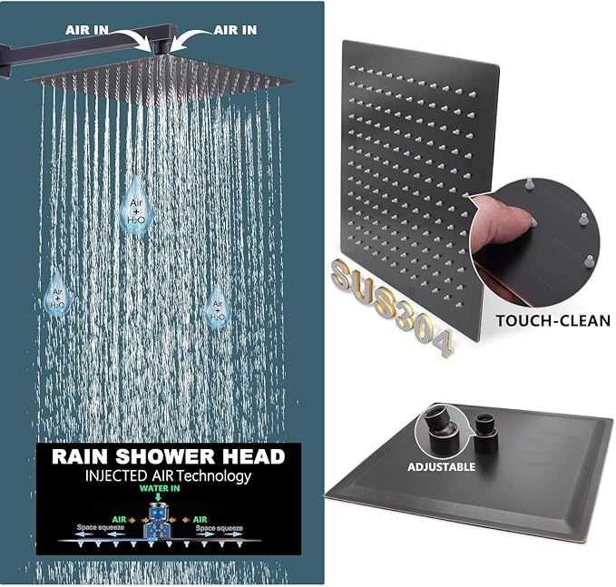 Oil Rubbed Bronze Shower System Digital Display Shower Faucet Set with Wall Mounted Full Body Shower Head(12 inch + 8 inch), Handheld Shower