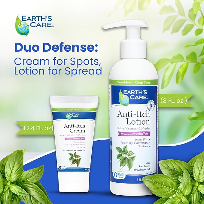 Earth's Care Anti Itch Lotion with Menthol and Camphor - Steroid Free - Soothes Sunburn, Dry and Itchy Skin, and Minor Skin Irritation, FL. 8 OZ
