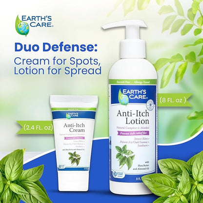 Earth's Care Anti Itch Lotion with Menthol and Camphor - Steroid Free - Soothes Sunburn, Dry and Itchy Skin, and Minor Skin Irritation, FL. 8 OZ