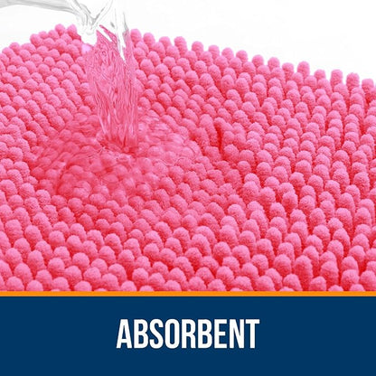 OLANLY Bathroom Rugs 24x16, Extra Soft Absorbent Chenille Bath Rugs, Rubber Backing Quick Dry, Machine Washable Bath Mats for Bathroom Floor, Tub and Shower, Home Decor Accessories, Hot Pink