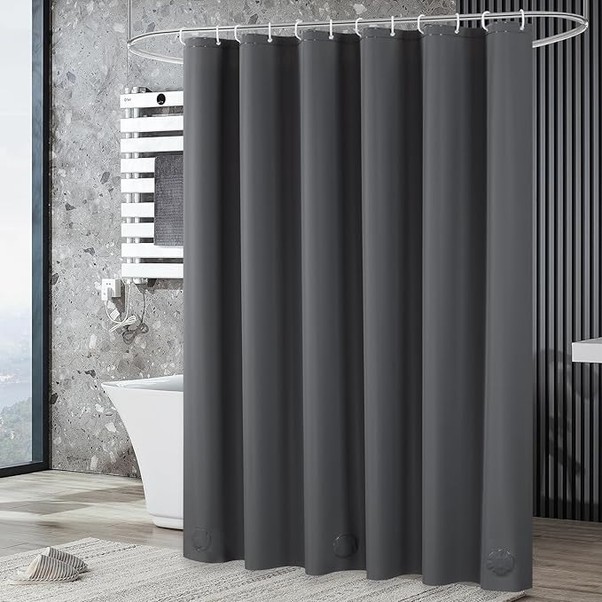 UFRIDAY Dark Grey Stall Shower Curtain Liner Premium PEVA 48 x78 inch,Heavy Duty Shower Curtain with 2 Weighted Magnets, Plastic Waterproof Grey Shower Curtains for Bathroom with 8 Hooks