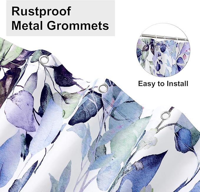 Colorful Star Green Eucalyptus Waterproof Shower Curtain Set with Hooks, Minimalist Watercolor Floral Print Bathroom Décor, Plant Leaves Washable Fabric Shower Curtain, 72 x 84 Inch