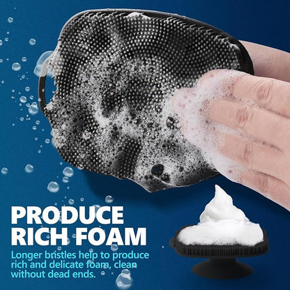 Soft Silicone Body Scrubber, Gentle Like a Hand Exfoliating Your Skin and Build Up Lather Easily, Back Large Suction Cup Easy to Store, Long-Lasting & Deep Clean (Black)