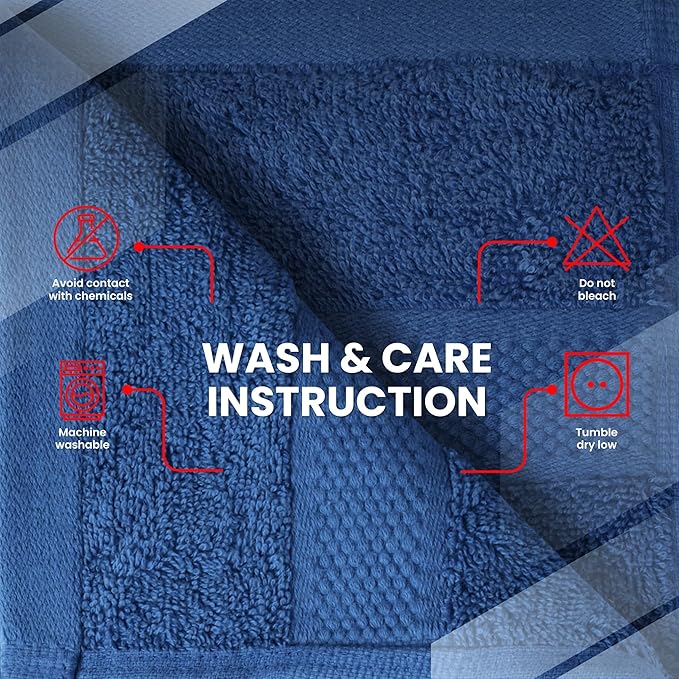 Infinitee Xclusives Luxury Wash Cloths for Showering [13x13] – 100% Cotton Washcloths [Pack of 12], Soft and Absorbent Face Towels for Bathroom Wash Clothes, Gym, and Spa (Tranquil Navy)