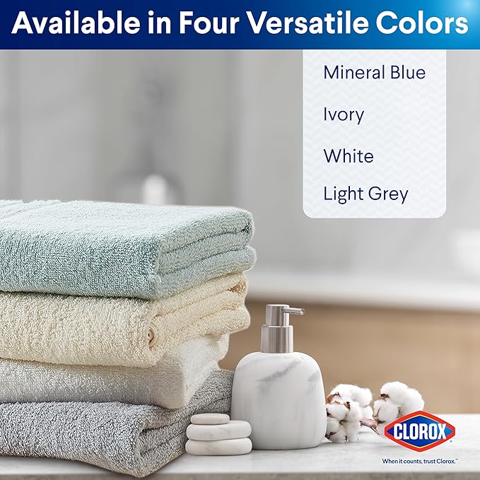 CLOROX Bleach Friendly Towels, Quick Dry, 100% Cotton Bath Towels (30" x 52"), Highly Absorbent Soft Lightweight, Ideal for Everyday Use, Easy to Wash (2 Pack, Mineral Blue)