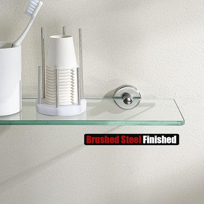 JQK Bathroom Glass Shelf Brushed, Tempered Glass Shower Storage 12 by 5 inches, 304 Stainless Steel Brushed Steel Wall Mount 2 Pack, TGS101L12-BN-P2