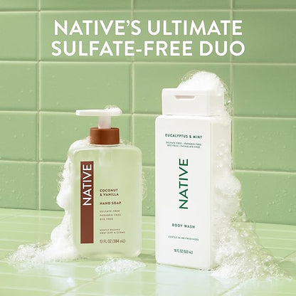 Native Body Wash Contains Naturally Derived Ingredients | For Women & Men, Sulfate, Paraben, & Dye Free Leaving Skin Soft and Hydrated | Eucalyptus & Mint 18 oz