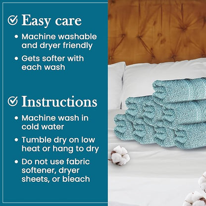 HALLEY Turkish 8 Pack Premium Washcloths (8 Pieces) 650 GSM Highly Absorbent Super Soft 100% Cotton - 8 Washcloths (Turquoise)
