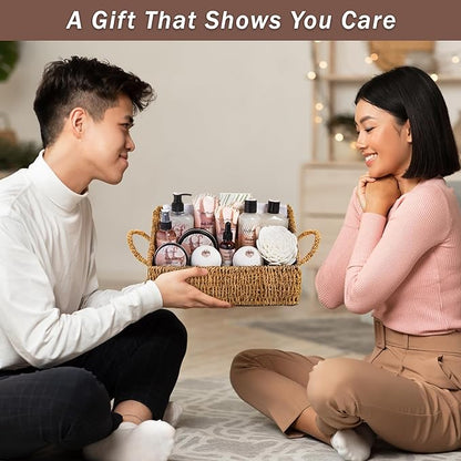 Bath Spa Gift Sets - Luxury Basket With Coconut & Vanilla - Spa Kit Includes Wash, Bubble Bath, Lotion, Bath Salts, Body Scrub, Shower Puff, Bathbombs, Soap and Towel