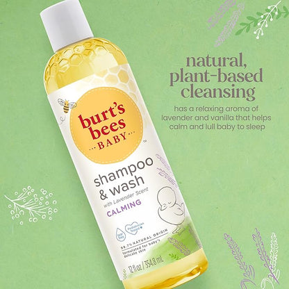 Burt's Bees Baby Shampoo and Body Wash with Lavender, Calming Tear Free Baby Soap, 98% Natural Origin, 12 Fl Oz (Pack of 3)