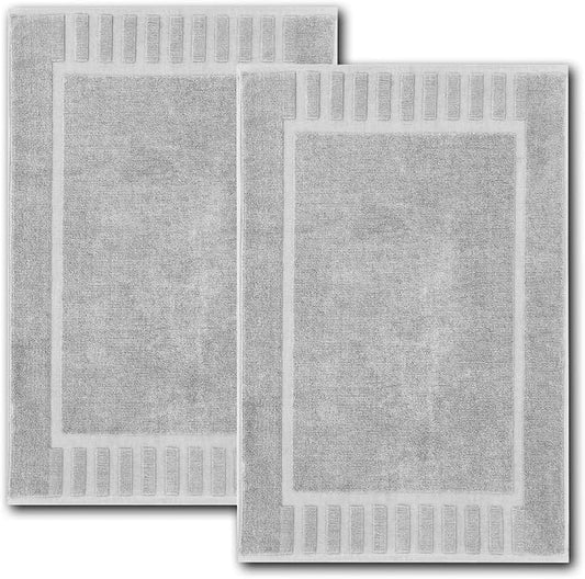 White Classic Luxury Bath Mat Floor Towel Set - Absorbent Cotton Hotel Spa Shower/Bathtub Mats [Not a Bathroom Rug] 22"x34" | 2 Pack | Dolphin Grey