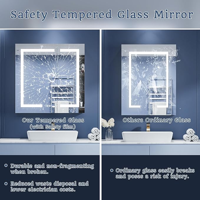 ExBrite LED Lighted Bathroom Medicine Cabinet with Mirror, 30 x 30 Inch, Recessed or Surface Mount, Anti-Fog, Stepless Dimming, Color Temperature Change, Built-in 6000K Sensor Light, Storage Shelves