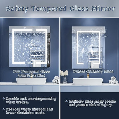 ExBrite LED Lighted Bathroom Medicine Cabinet with Mirror, 30 x 30 Inch, Recessed or Surface Mount, Anti-Fog, Stepless Dimming, Color Temperature Change, Built-in 6000K Sensor Light, Storage Shelves