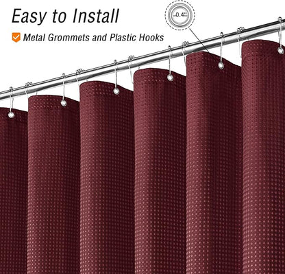 Gibelle Burgundy Red Shower Curtain, Waffle Weave Textured Fabric Shower Curtain for Bathroom - Soft Cloth & Hotel Spa Luxury, Water Repellent, Machine Washable, 72X72