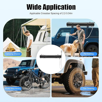 Self-Pressurized Water Tank for Camping Showers 30L, Roof Rack Mount Road Shower with Hose & Shower Head, Vehicle Water Storage for Car, SUV, RV, Beach, and Off-Road Adventures