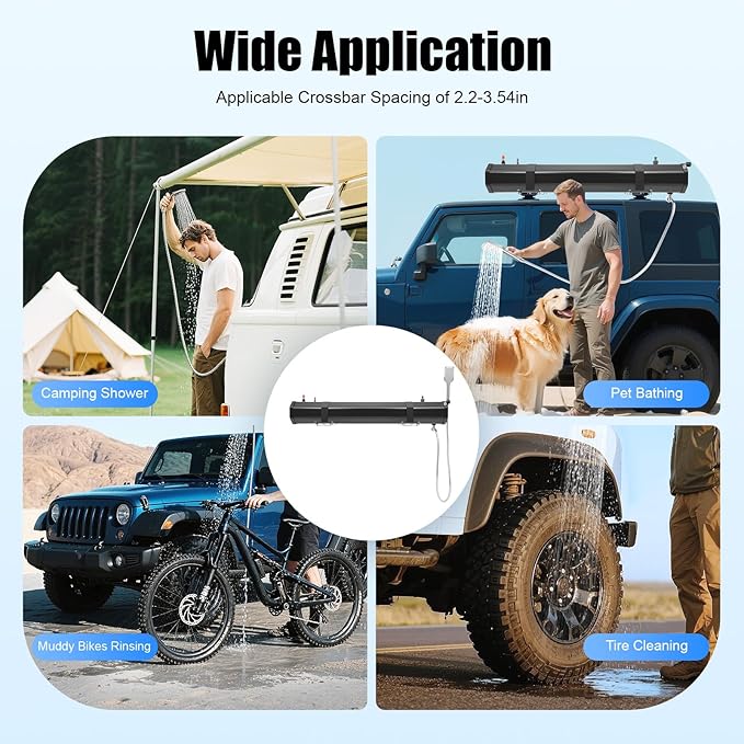 Roof Rack Mount Road Shower, 7.9Gallon Pressurized Water Tank with Water Hose & Shower Head for Camping, Off-Road, Beach Travel